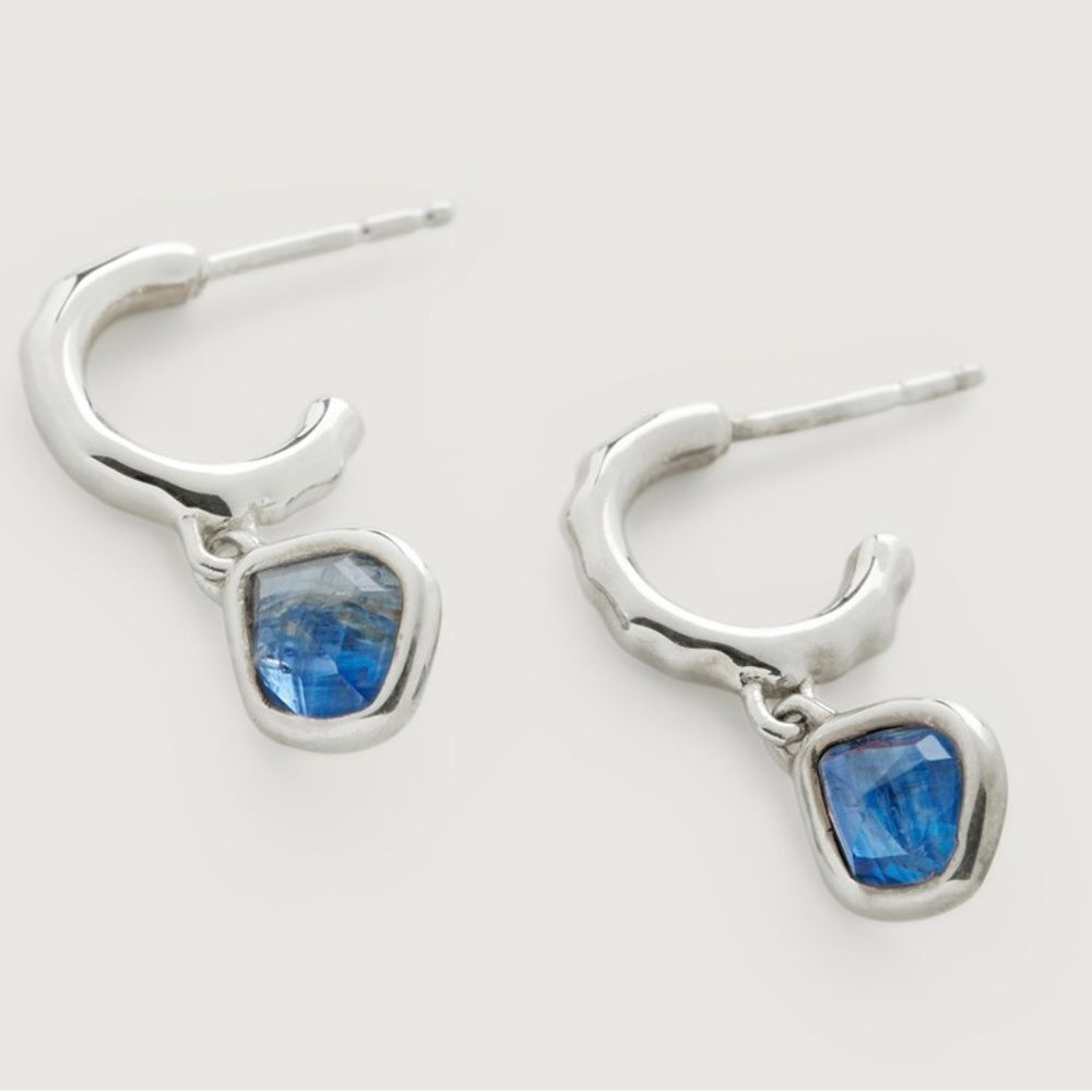 MONICA VINADER Silver Hoop Earrings with Blue Gem Drop - Picture 3 of 16